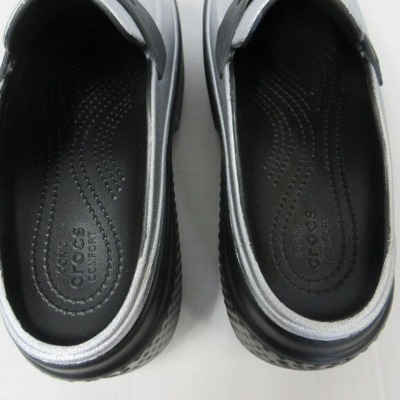 CROCS Stomp Metallic Penny‎ Loafer Womens 8 Black Silver Platform Clog Shoes NEW - Picture 5 of 11